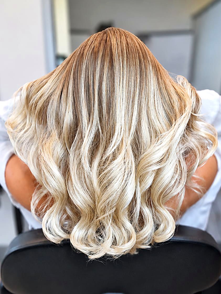 Blonde Balayage mit weichen Wellen